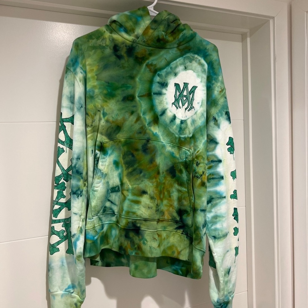 Authentic Amiri Tye Dye Bones Hoodie Green Size XL